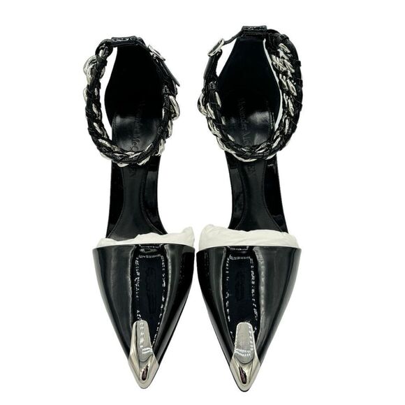 NEW Alexander McQueen 105mm Chain-Trim Patent Leather Pumps Size 39 - Picture 7 of 14
